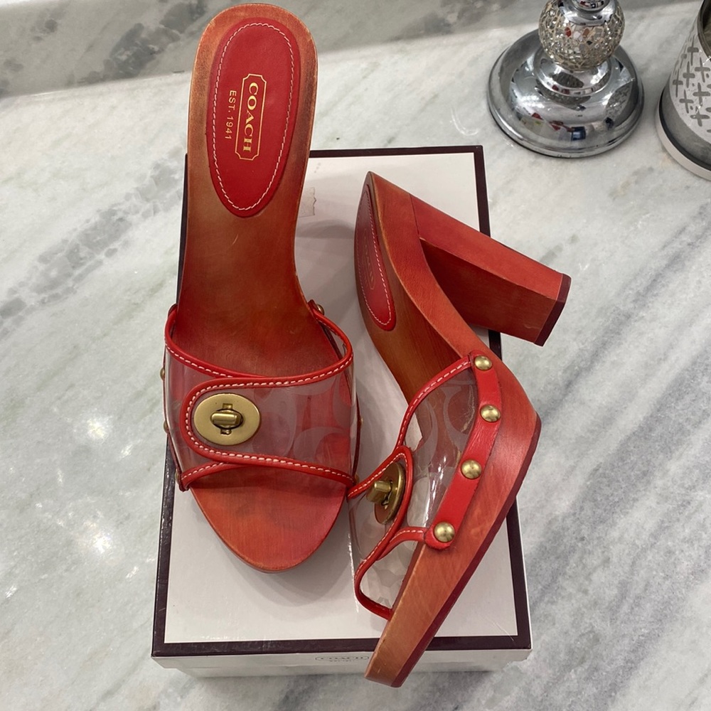 Red Wooden Coach Mules Heels